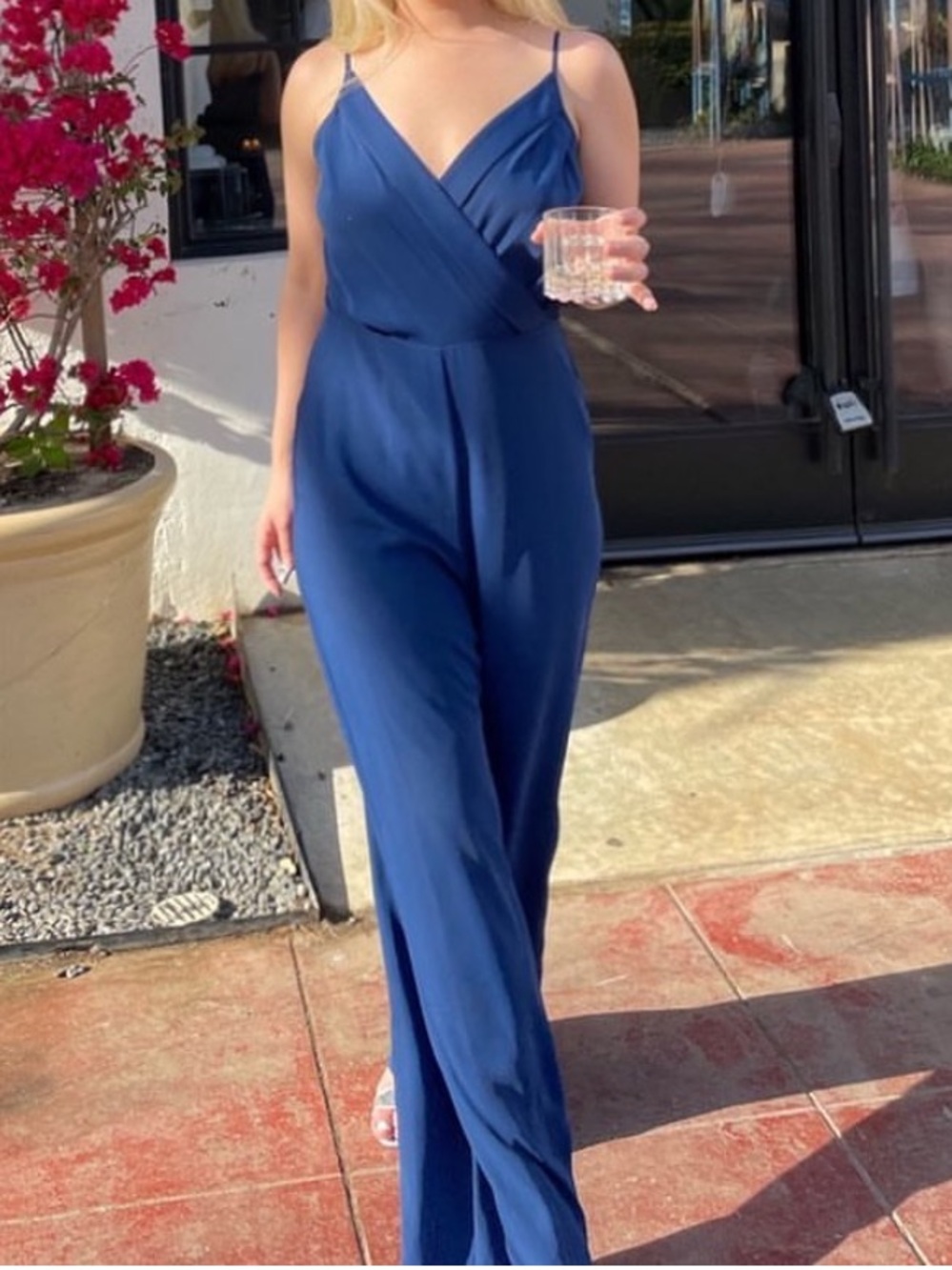Amanda Uprichard Deep Blue Sleeveless Wide-Leg Jumpsuit